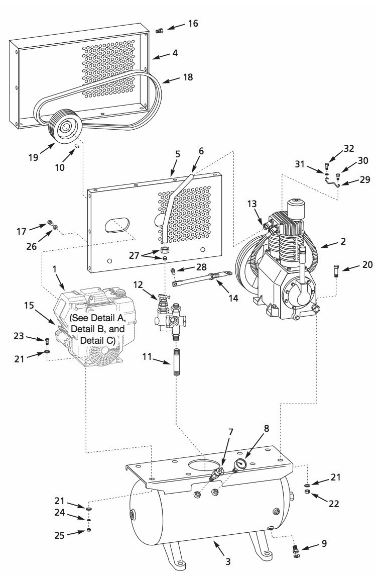 Tank Parts Diagram and Parts List for CE700201AJ  Campbell Hausfeld Compressor